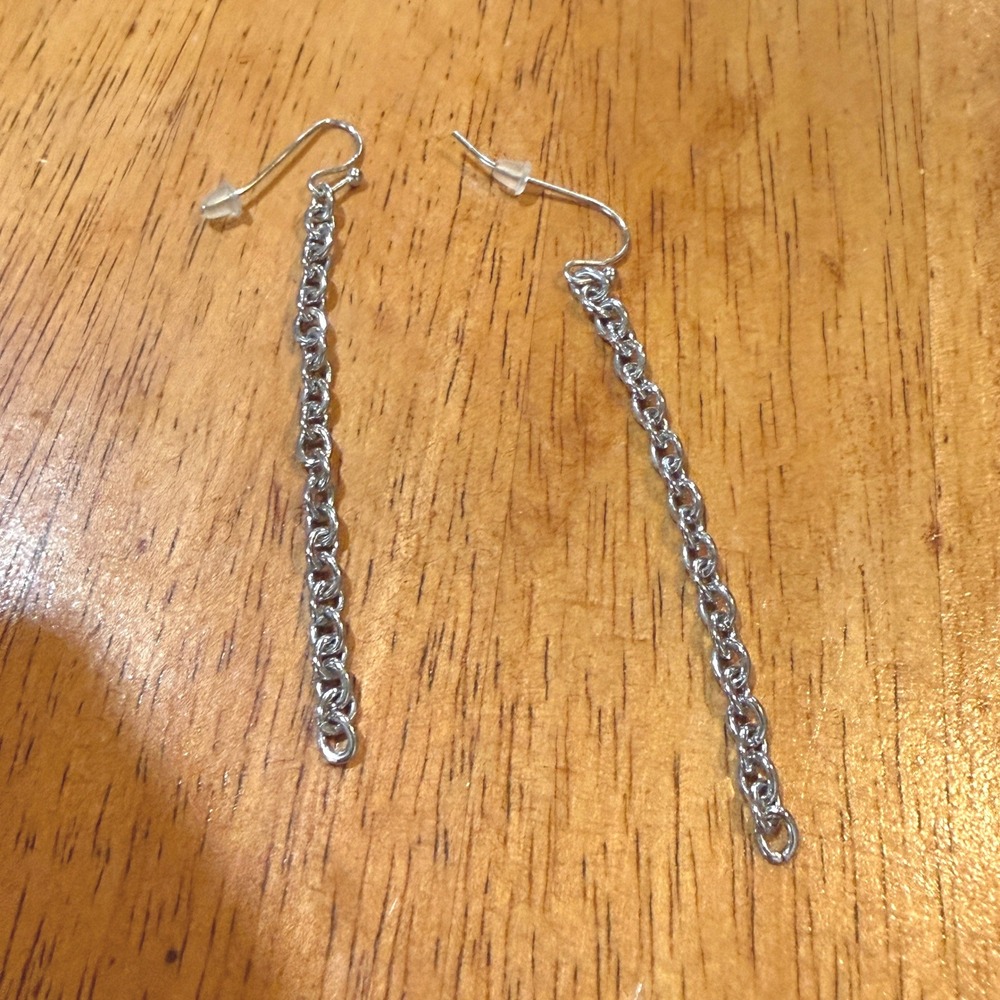 Silver Tone Cable Chain Dangle Earrings Minimalist Edgy Drop Earrings 2.75 Inch